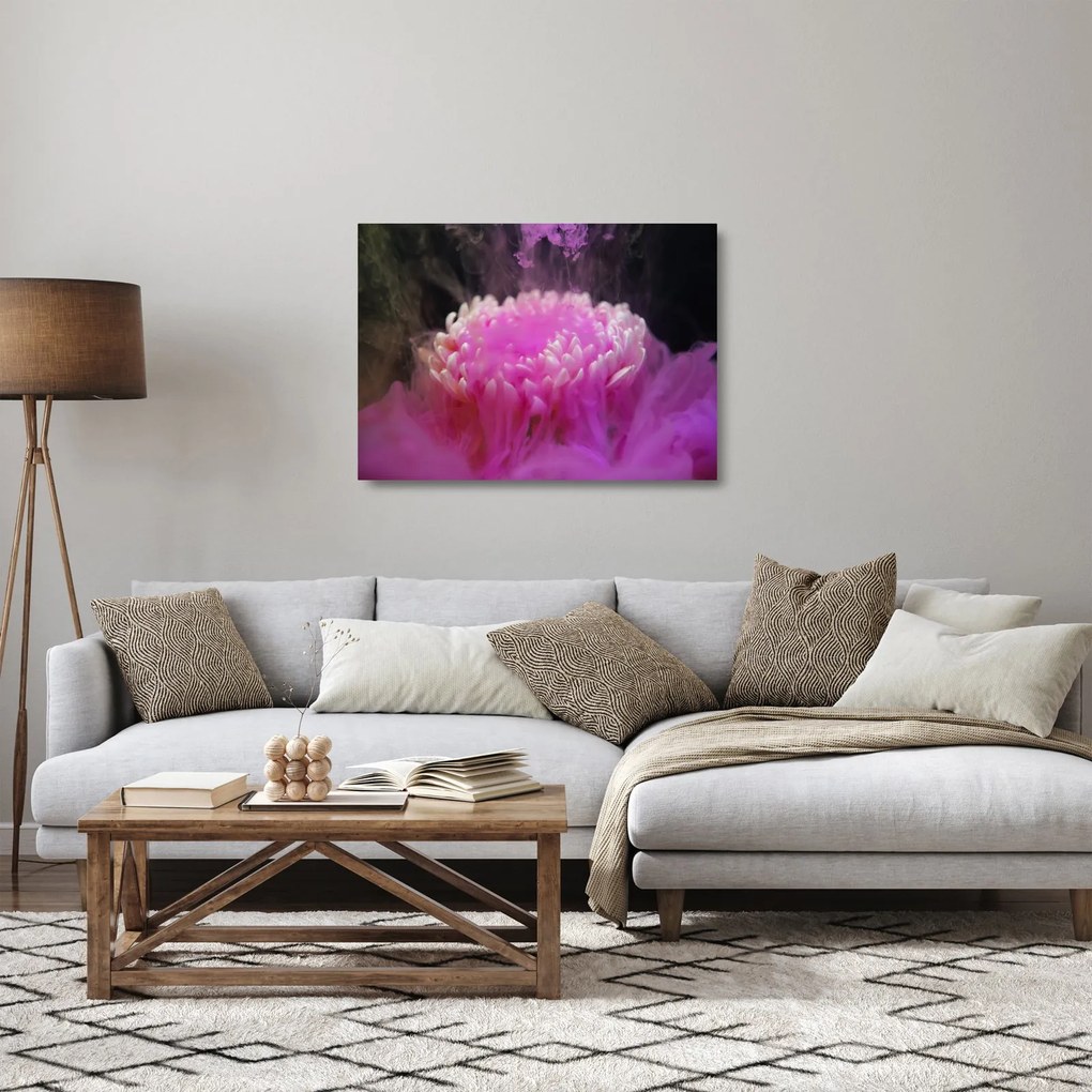 Obraz na szkle - kwiat w różowym dymie (70x50 cm)
