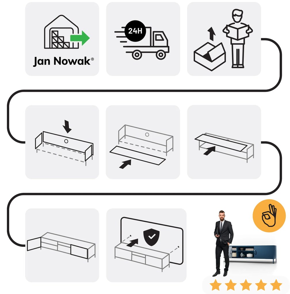 Szafka RTV metalowa szeroka XL na nóżkach granatowa, 1700x400x500 mm: ROSARIA