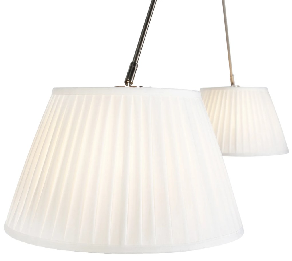 Stalowa lampa wisząca z plisowanymi kloszami kremowymi 35 cm 2-światła - Blitz klasyczny/Antyczny Oswietlenie wewnetrzne