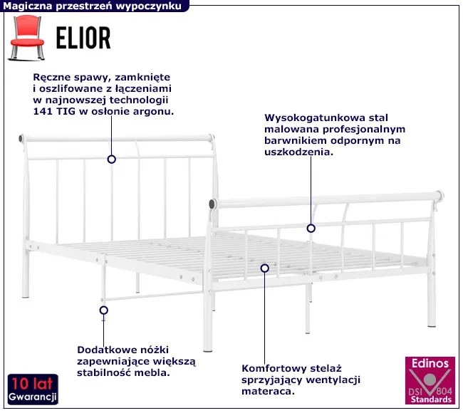 Białe metalowe łóżko małżeńskie 140x200 cm Quas