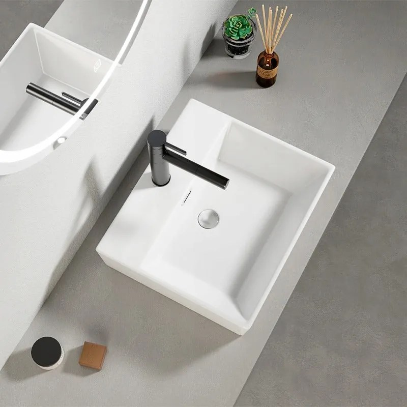 Umywalka ceramiczna stawiana biała nablatowa prostokątna duża 41 x 36 cm