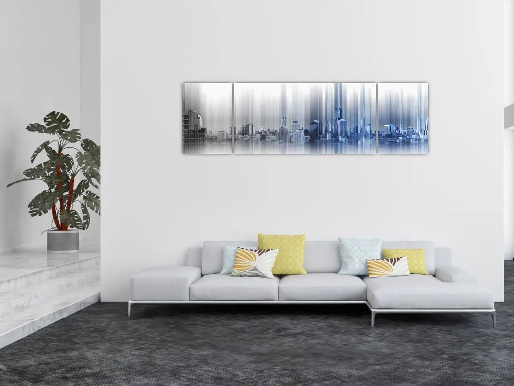 Obraz - Panorama miasta, niebiesko - szara (170x50 cm)