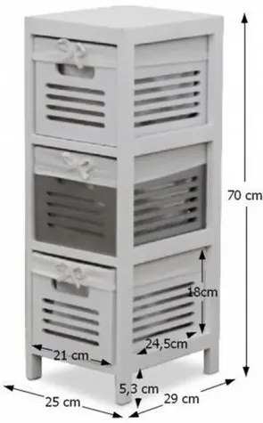 Komoda z szufladami Bibi 3, biały, 70  cm
