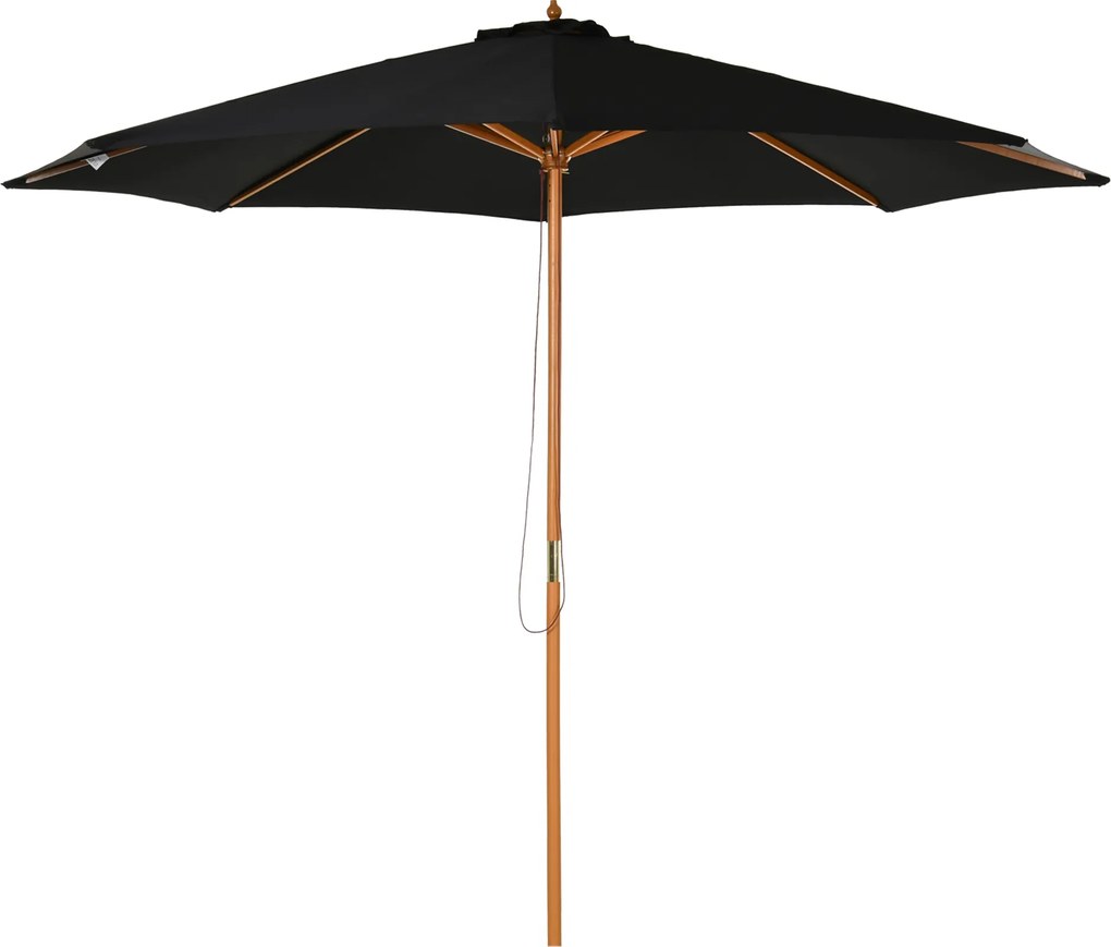 Outsunny Parasol Ogrodowy 3m Drewniany Wysokiej Jakości Bambusowy Czarny | Aosom PL