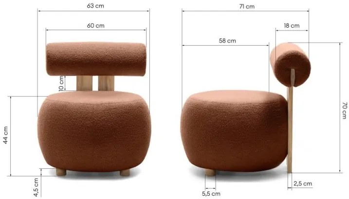Brązowy designerski fotel HANNA, dąb