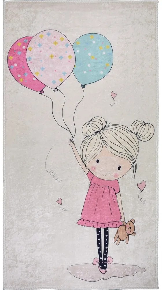 Różowo-kremowy dywan dziecięcy odpowiedni do prania 80x120 cm Girl &amp; Baloons – Vitaus