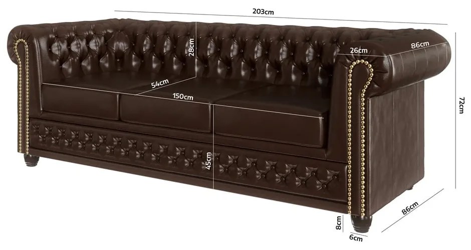Ciemnobrązowa sofa z imitacji skóry 203 cm York – Ropez