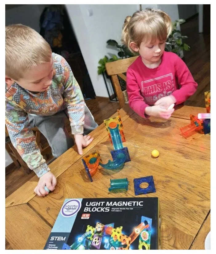 Woopie klocki magnetyczne tor kulkowy świetlny 49 el.
