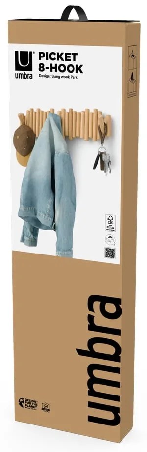 Wieszak ścienny z litego drewna sosnowego w naturalnym kolorze 61 cm Picket – Umbra