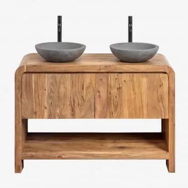 Zestaw Mebli Łazienkowych Z Drewna Vacry Akacja Brąz & 2 X Okrągły Szary Cement Ø40 Cm Tarsis & Bezlusterkowiec & - Sklum