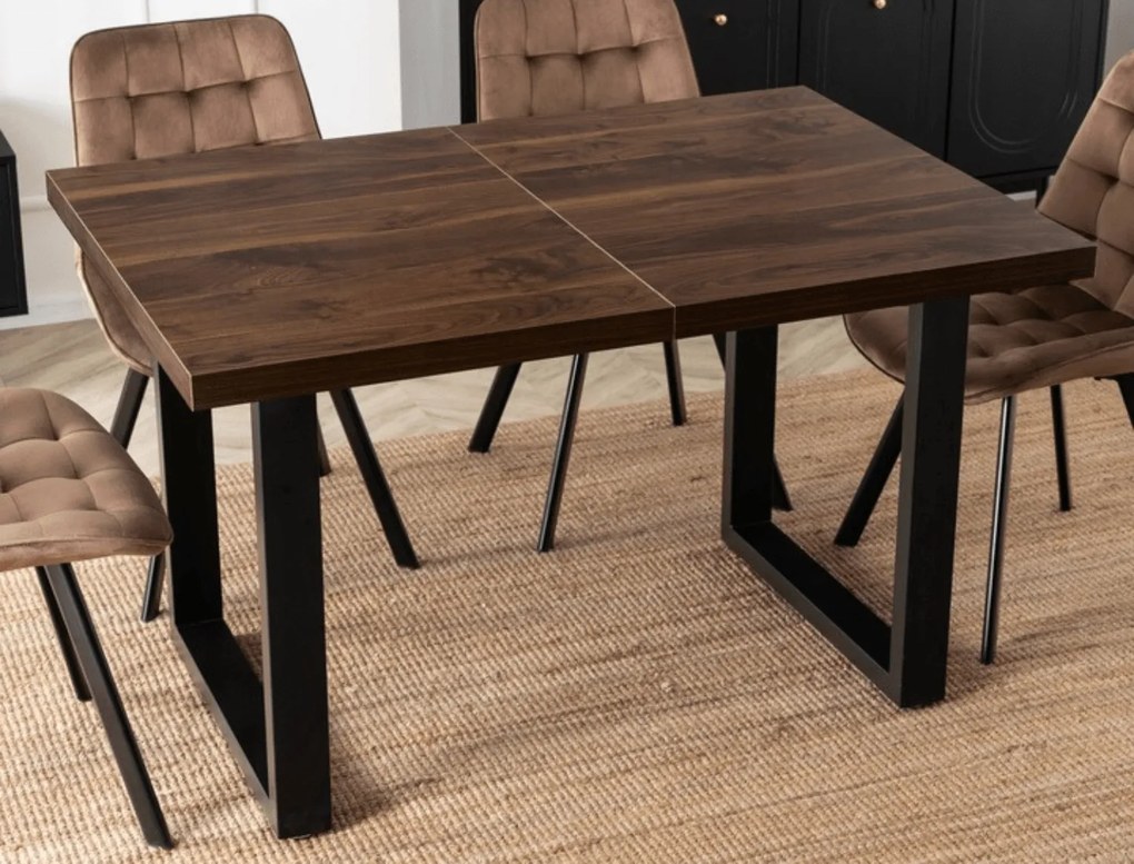 Rozkładany stół industrialny na płozach Tomas 130-230 cm, orzech/czarny