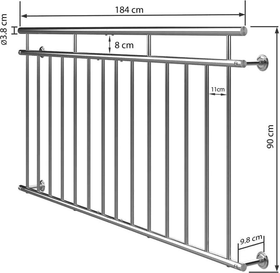 Francuski balkon ZOE, 184x90cm, srebrna Monzana