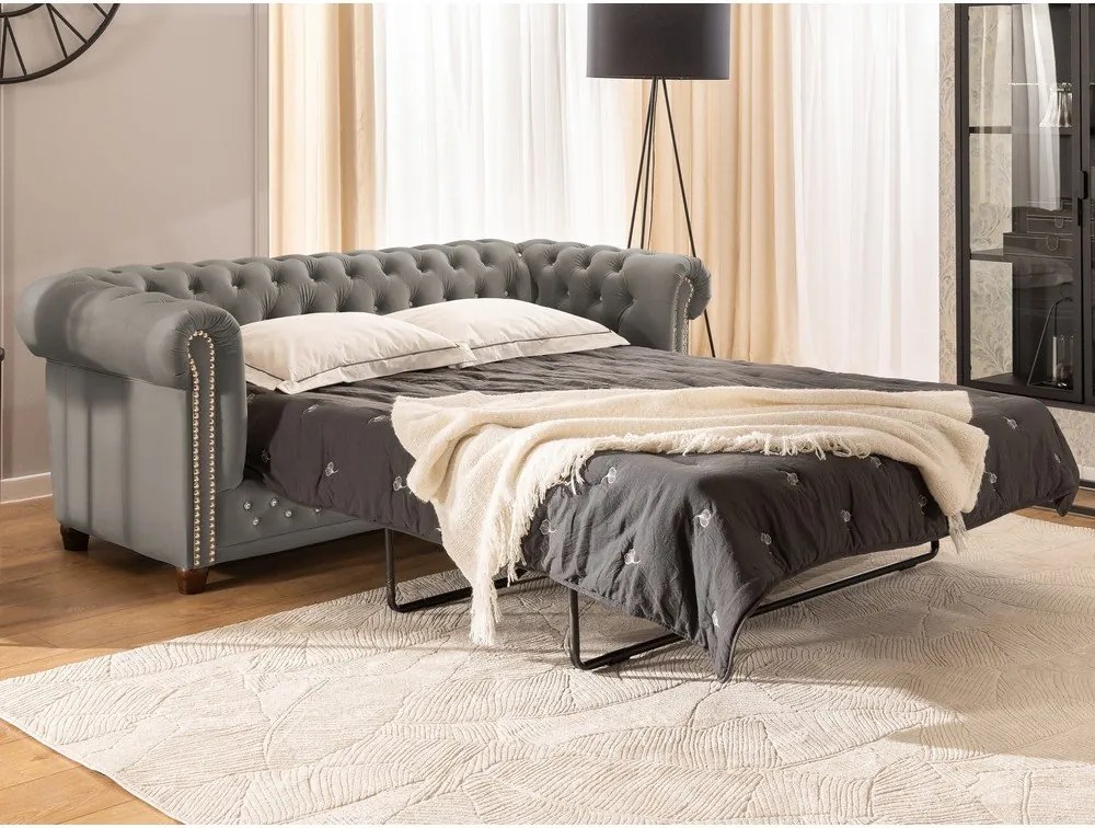Szara aksamitna rozkładana sofa 203 cm York Blik – Ropez
