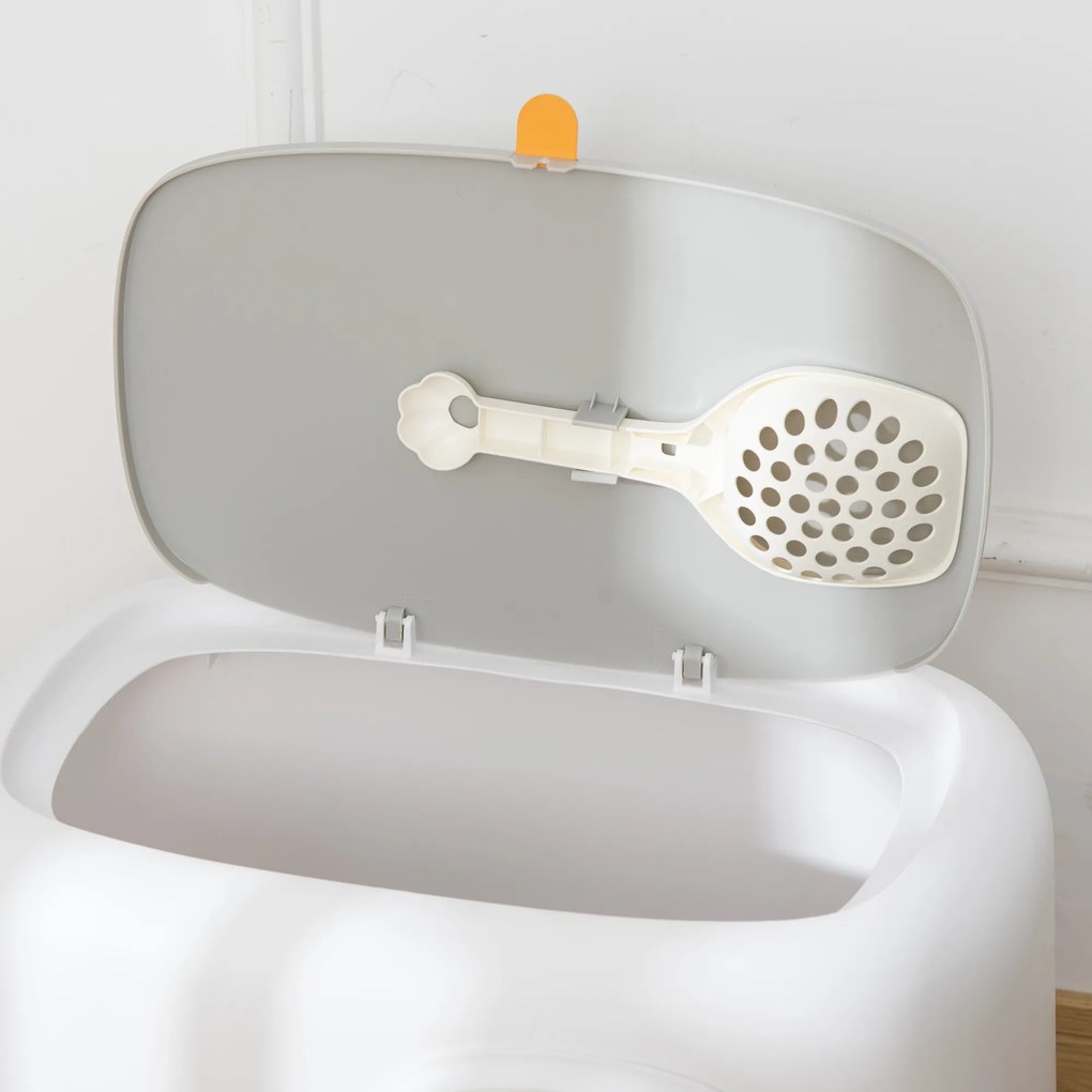 PawHut kuweta dla kota z ażurowym dnem i otwieranym dachem, kolor biały + jasnoszary, 55 x 40 x 39 cm