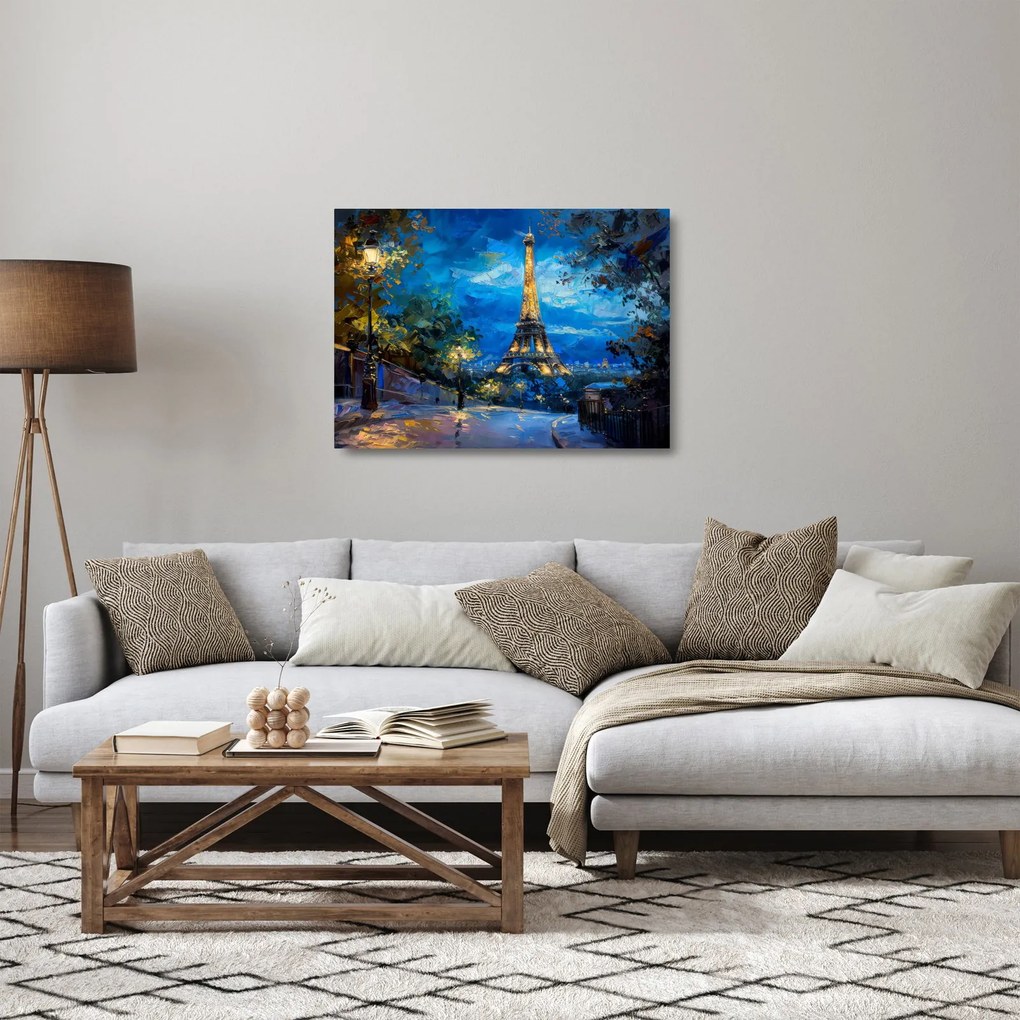 Obraz na szkle - Obraz olejny przedstawiający wieżę Eiffla (70x50 cm)