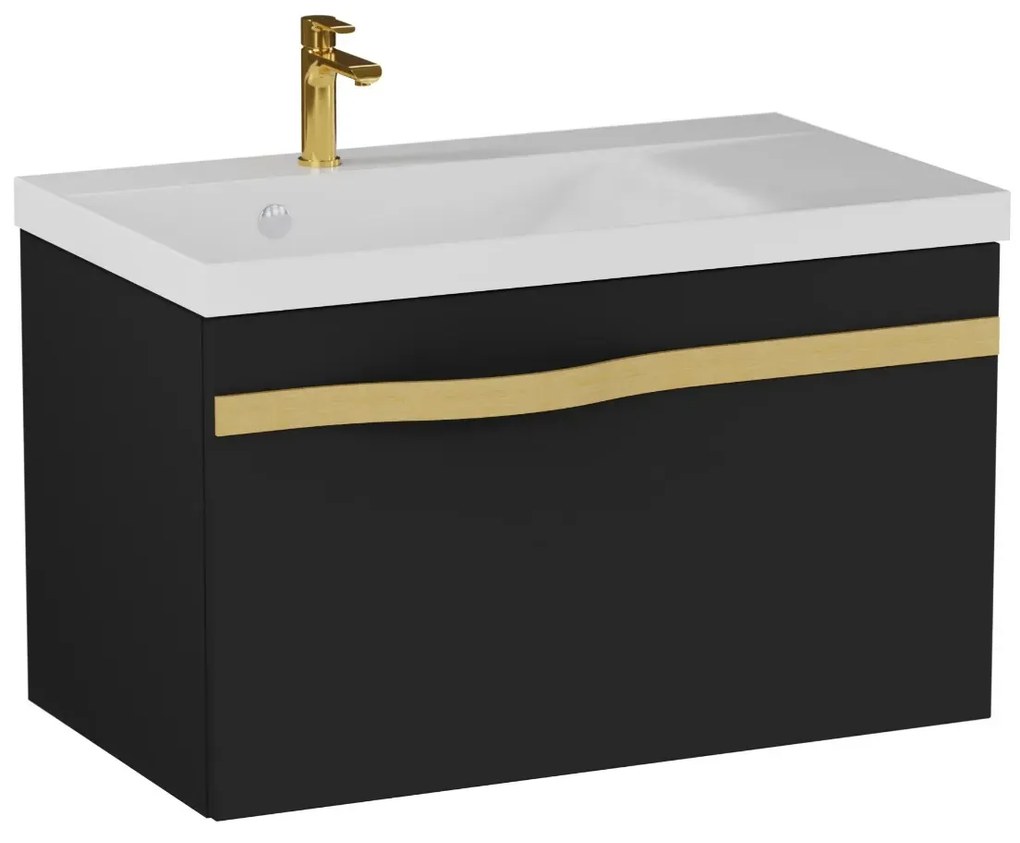 Szafka pod umywalkę VOG 69 cm czarny mat ze złotym uchwytem KROFAM