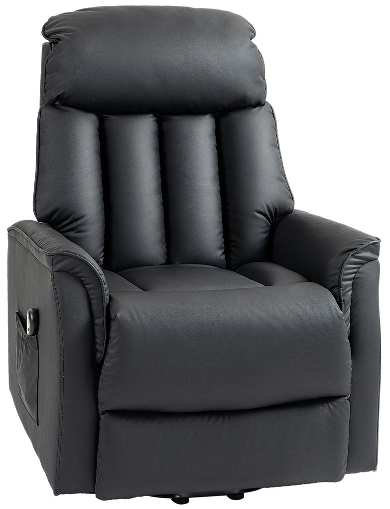 HOMCOM Elektryczny fotel do wstawania, z funkcją leżenia, skóra ekologiczna, 80 x 94 x 104 cm, Czarny