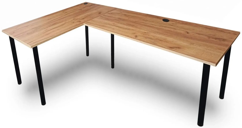 Duże narożne biurko loft regulowane 120x180x60 dąb craft złoty - Salvada
