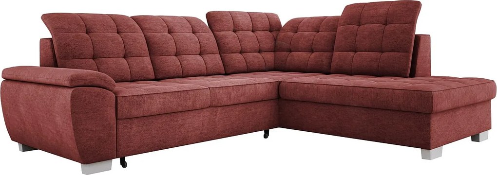 Narożnik LOTTA z łatwego w utrzymaniu weluru, 258x212cm, idealny dla rodzin, z praktycznym pojemnikiem na pościel, układ prawy, kolor: BURGUND