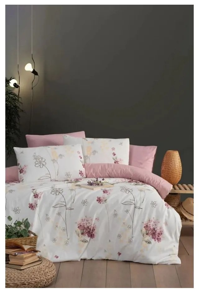 Biało-różowa 3-częściowa pościel jednoosobowa z prześcieradłem 160x220 cm Floral – Mila Home