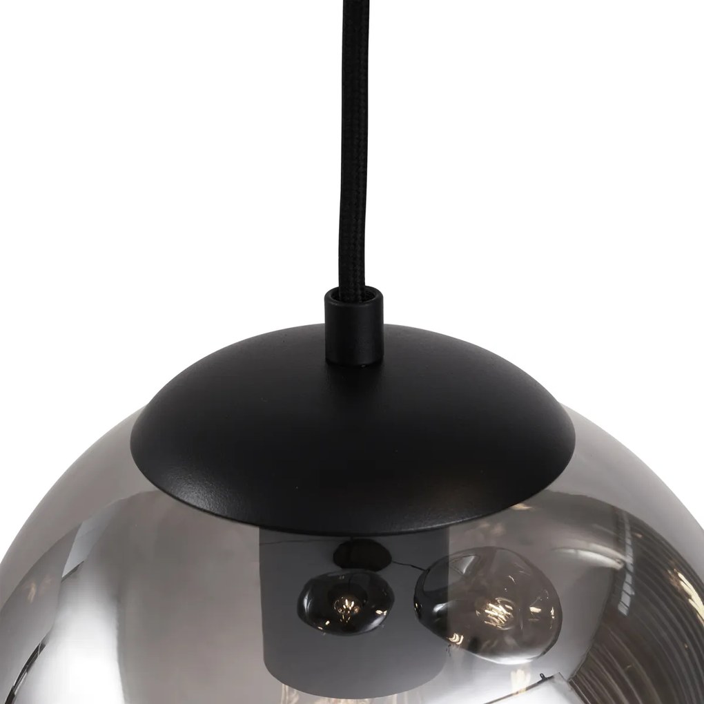 Lampa wisząca Art Deco czarna z przydymionym szkłem 3-punktowa - Douglass