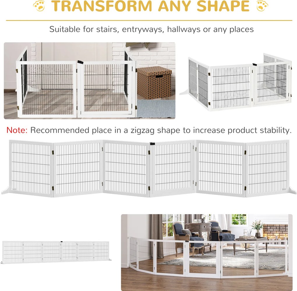 PawHut Bramka bezpieczeństwa dla psów, samodzielnie stojące, modułowe, składane ogrodzenie, 6-panelowe, z 2 podstawami, drewno sosnowe