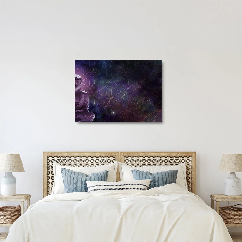 Obraz na szkle - Budda z kwiatami życia (70x50 cm)