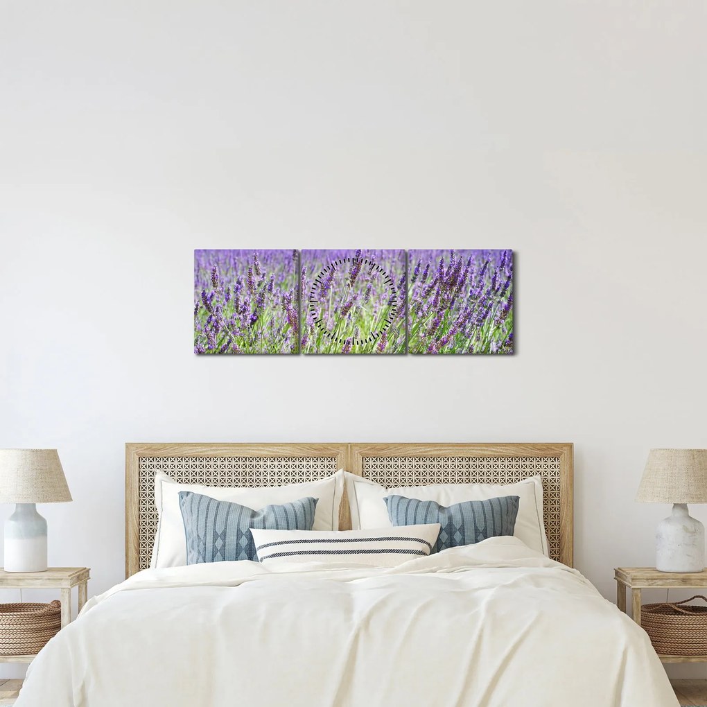 Obraz pola z lawendą (z zegarem) (90x30 cm)