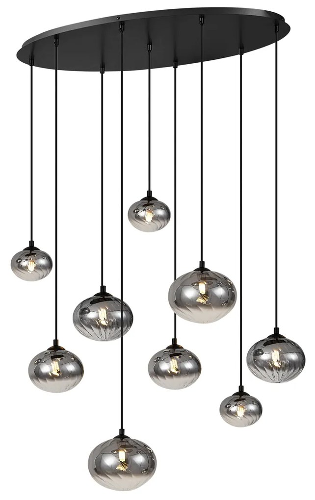 Nowoczesna lampa wisząca czarna z przydymionym szkłem 9-źródłowa - Jia Nowoczesny Oswietlenie wewnetrzne
