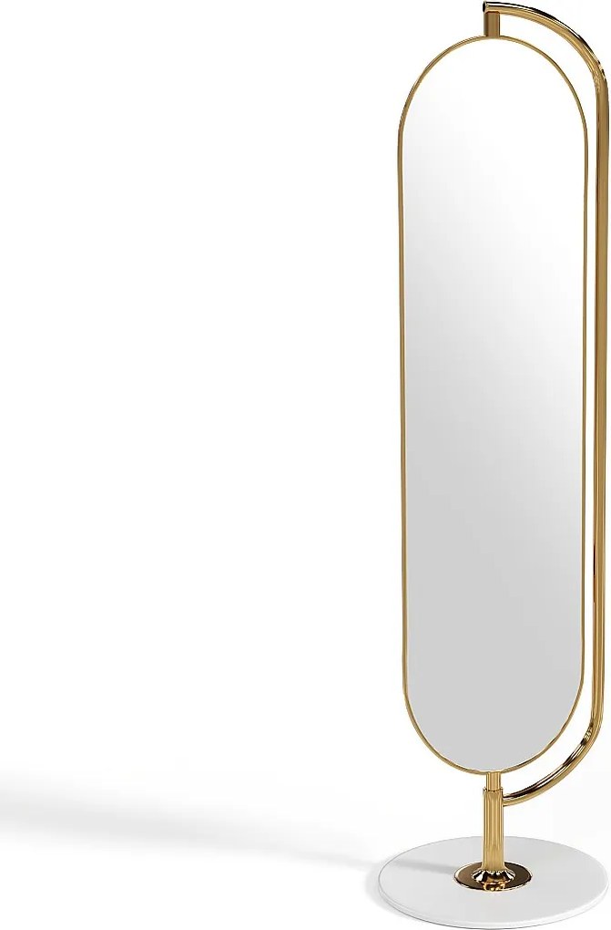 Lustro stojące z półkami i metalowymi haczykami - szer. 45 x wys. 172 cm - Złote - TOMONO