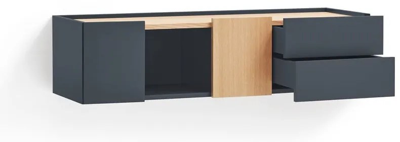 Antracytowo-naturalna niska komoda w dekorze dębu 110x23 cm Otto – Teulat