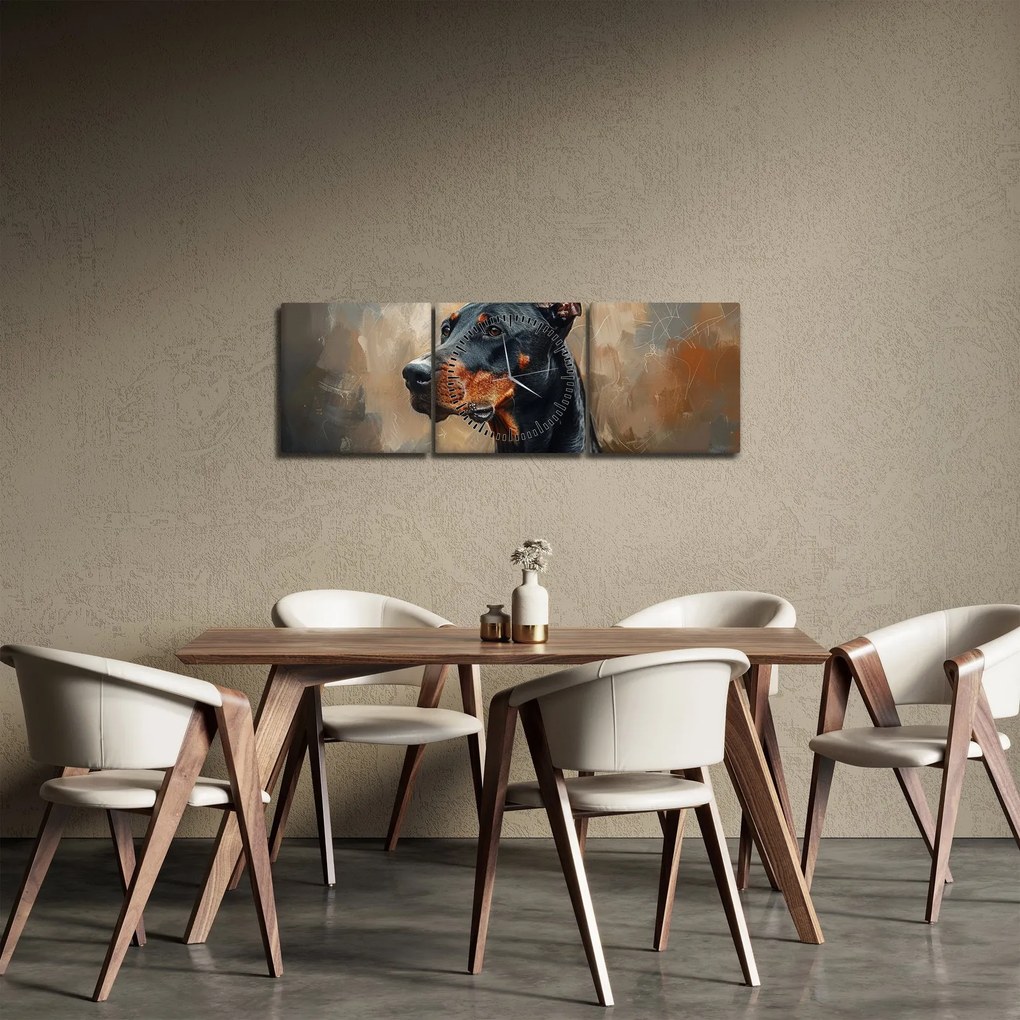 Obraz - Portret Dobrmana (z zegarem) (90x30 cm)