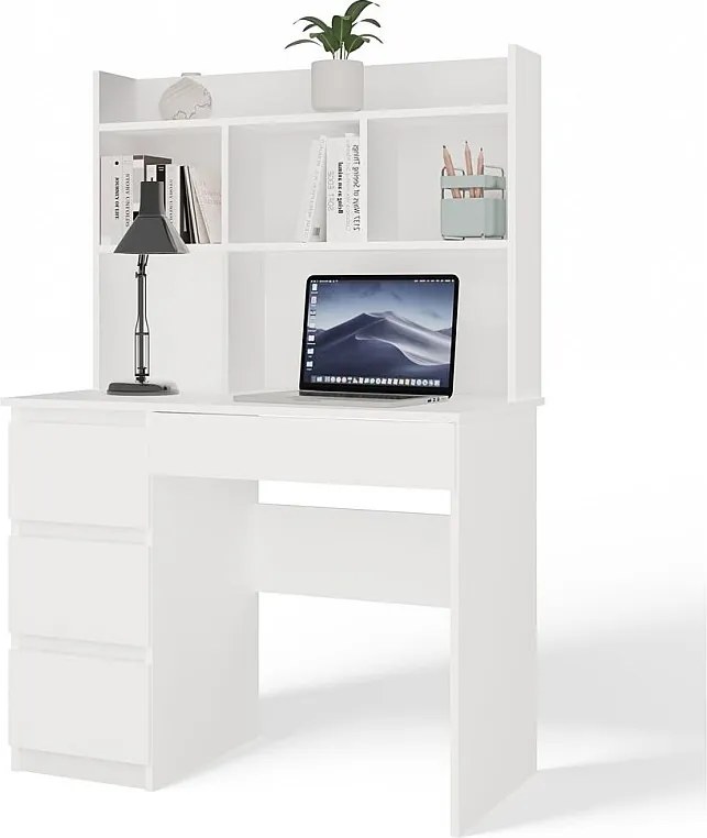 Biurko MIJAS z Nadstawką Lewe | Białe | 98x51x146 | 4 Szuflady