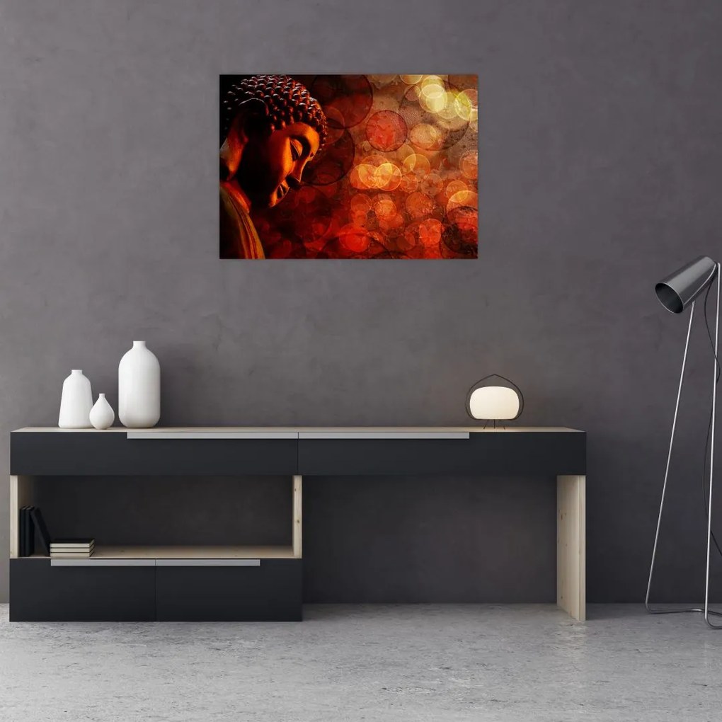 Obraz na szkle - Budda w odcieniach czerwieni (70x50 cm)