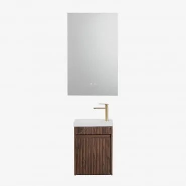 Zestaw Wiszących Mebli Łazienkowych Zintegrowany Z Umywalką Narek Ciemna Czerń & Prostokątny Led I Przeciwmgielny - Sklum