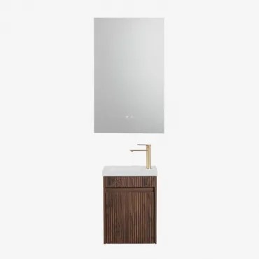 Zestaw Wiszących Mebli Łazienkowych Zintegrowany Z Umywalką Narek Prostokątny Led I Przeciwmgielny 55x90 Cm Riben & Ciemna Czerń & Złoty Szczotkowany