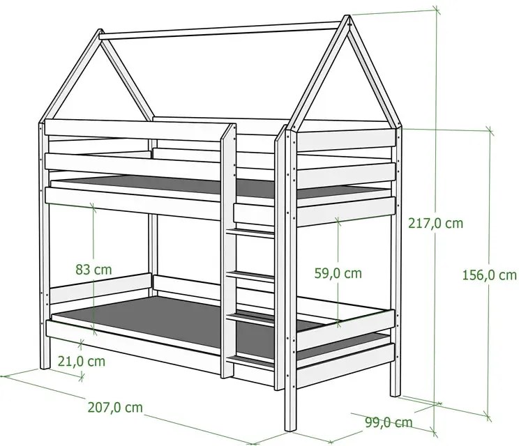 Szare 2-osobowe piętrowe łóżko domek dla rodzeństwa z szufladami - Delisa 4X 200x90 cm