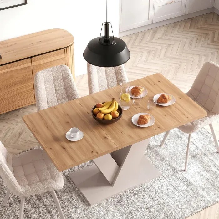 Zestaw Stół Prostokątny Rozkładany CLARK 120-160 cm Dąb Artisan/Kaszmir i 4 Krzesła NAYA Beżowe