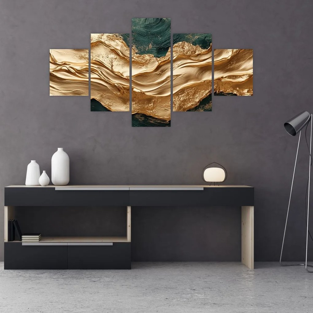 Obraz - Zielona abstrakcja ze złotem II. (125x70 cm)