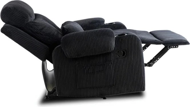 Fotel Rozkładany z Podnóżkiem TORRES Czarny Sztruksowy Nowoczesny