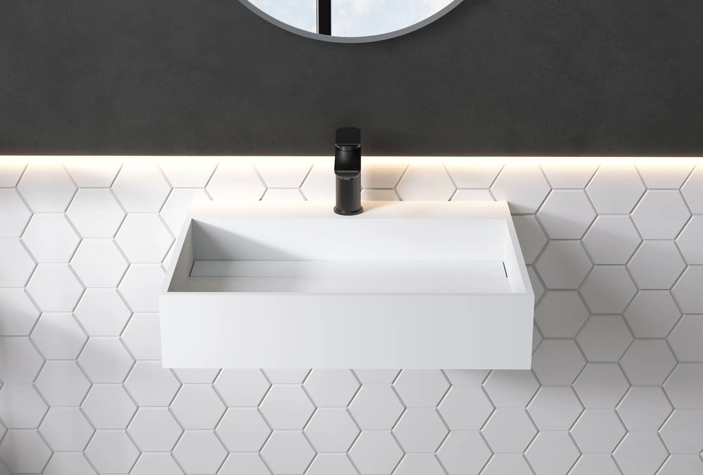 Umywalka ścienna PB2080 z odlewu mineralnegoBiały mat - 60 x 46 x 13 cm