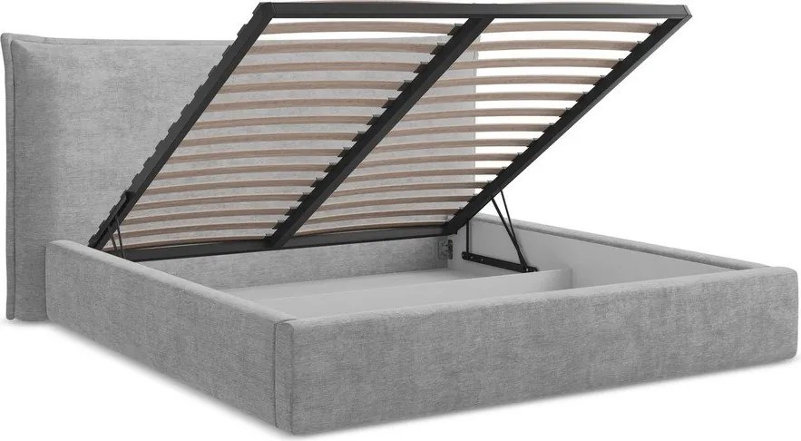 Jasnoszare tapicerowane łóżko dwuosobowe ze schowkiem i stelażem 140x200 cm Esala – Makamii
