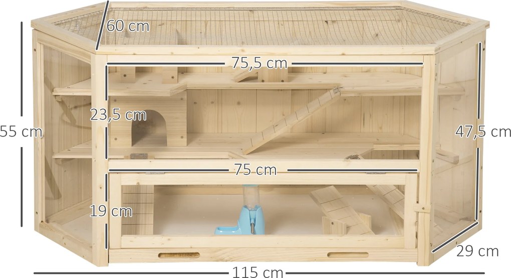 PawHut małe zwierzę klatka klatka dla gryzoni klatka chomika z rampą huśtawka jodła drewno naturalne