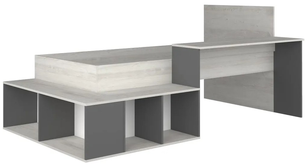 Łóżko wielofunkcyjne 90 × 200 cm z ze skrzynią  i biurkiem – naturalne i antracytowe – RIGALI