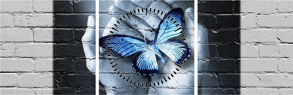 Obraz - Motyl na ścianie (z zegarem) (90x30 cm)