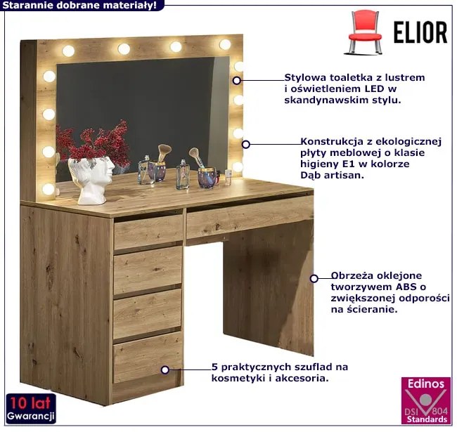Toaletka Z Lustrem I Led Dąb Artisan R0-F39