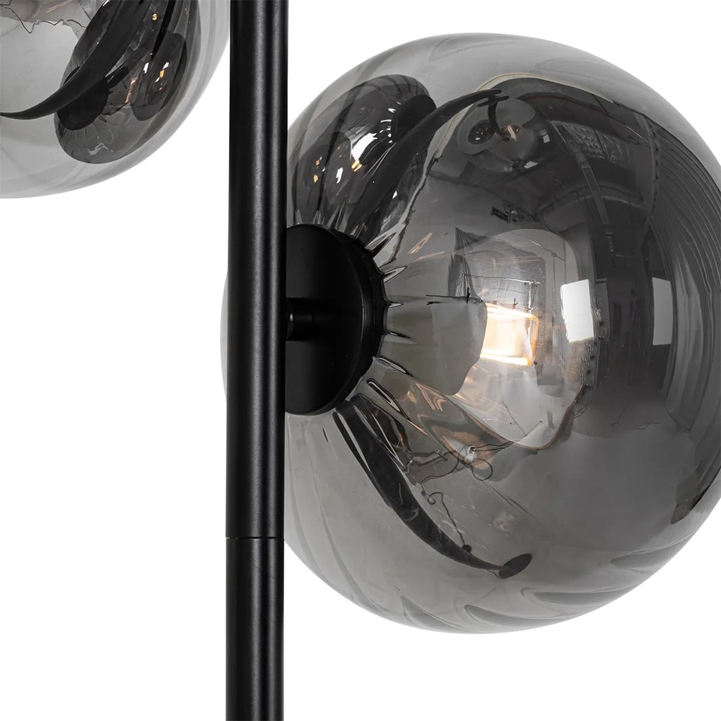 Lampa podłogowa art deco czarna z przydymionym szkłem 3-światła - Ayesha ArtDeco Oswietlenie wewnetrzne