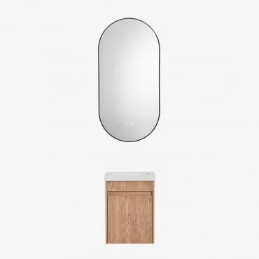 Zestaw Wiszących Mebli Łazienkowych Zintegrowany Z Umywalką Narek Popielaty Brąz & Owalna Osłona Led I Przeciwmgielna Czarny - Sklum