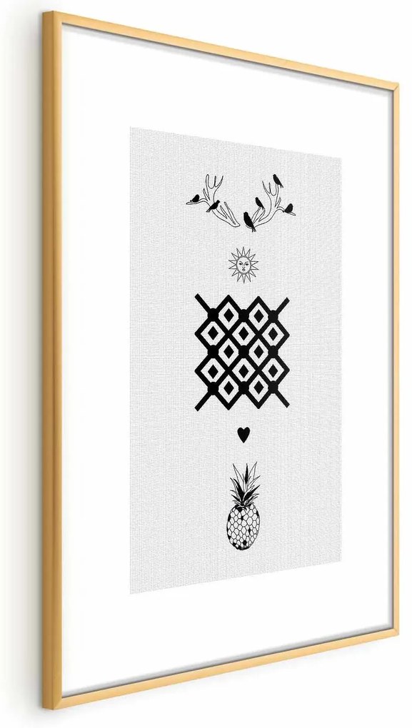 Plakat Szczęście 21x30 cm z ramą złotą z marginesem ARTGEIST B