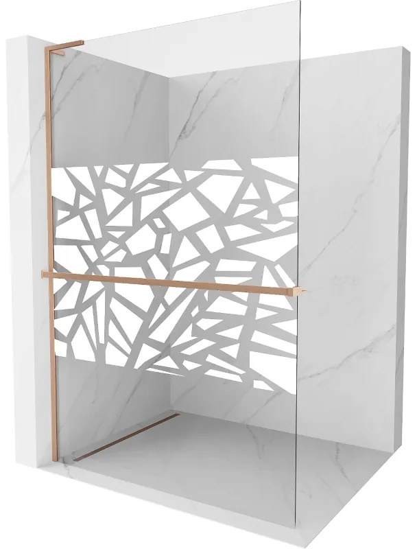 Mexen Kioto+ L ścianka prysznicowa z półką Walk-in 70 x 200 cm, biały wzór, miedź szczotkowana - 800-070-123-65-85